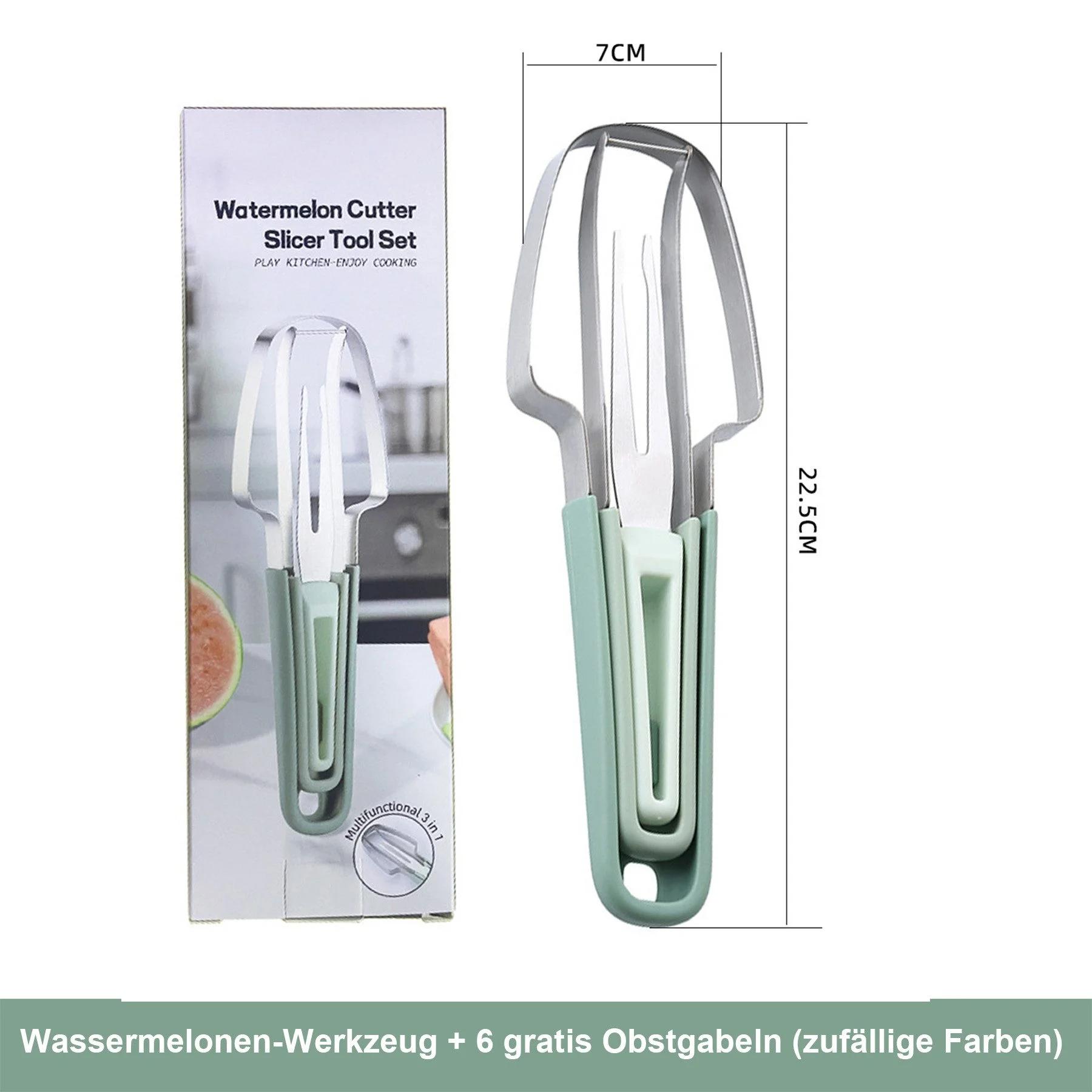 3-in-1 Obst- & Melonenschneider aus Edelstahl – Praktisches Schneidwerkzeug für Zuhause & unterwegs